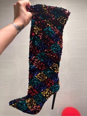 knee length dresses for ladies Lish Velvet Rhinestone Thigh High Slouchy Western Boots